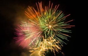 Crowd watching fireworks light up the sky over the St. Johns River in Northeast Florida on July 4th 2025.