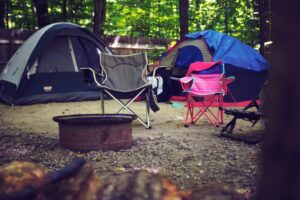Camping under oak trees at Little Talbot Island State Park in Northeast Florida.