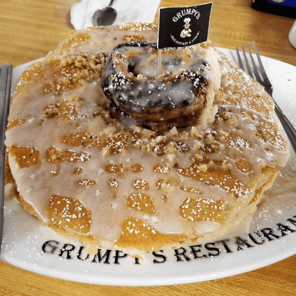 Stack of pancakes at Grumpy’s Restaurant, a popular family friendly restaurant in Northeast Florida