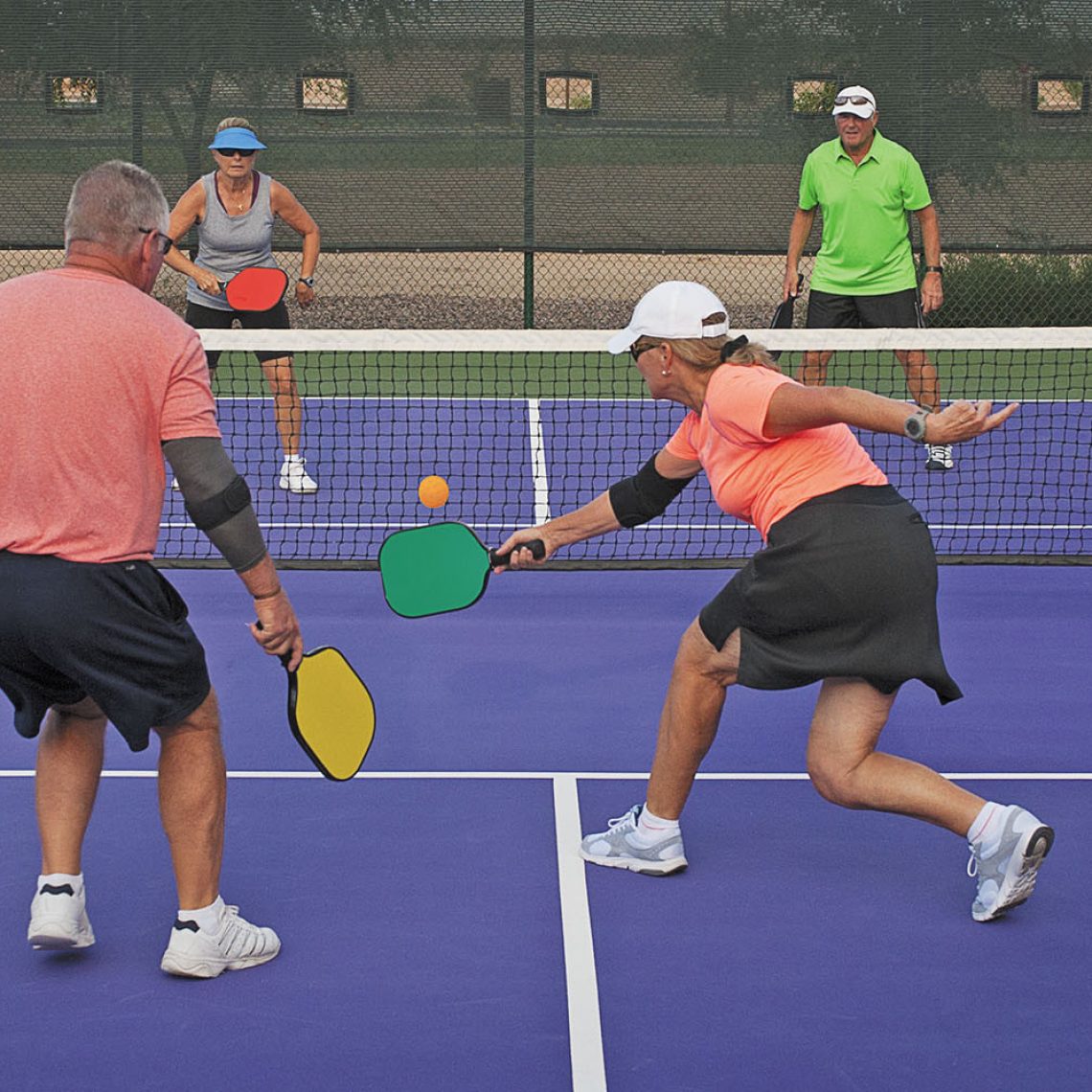 Senior Activities Guide pickleball court with senior activities groups